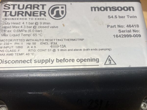 Stuart Turner Monsoon S4.5 Bar Bar Twin Shower Pump 46418 - Image 2